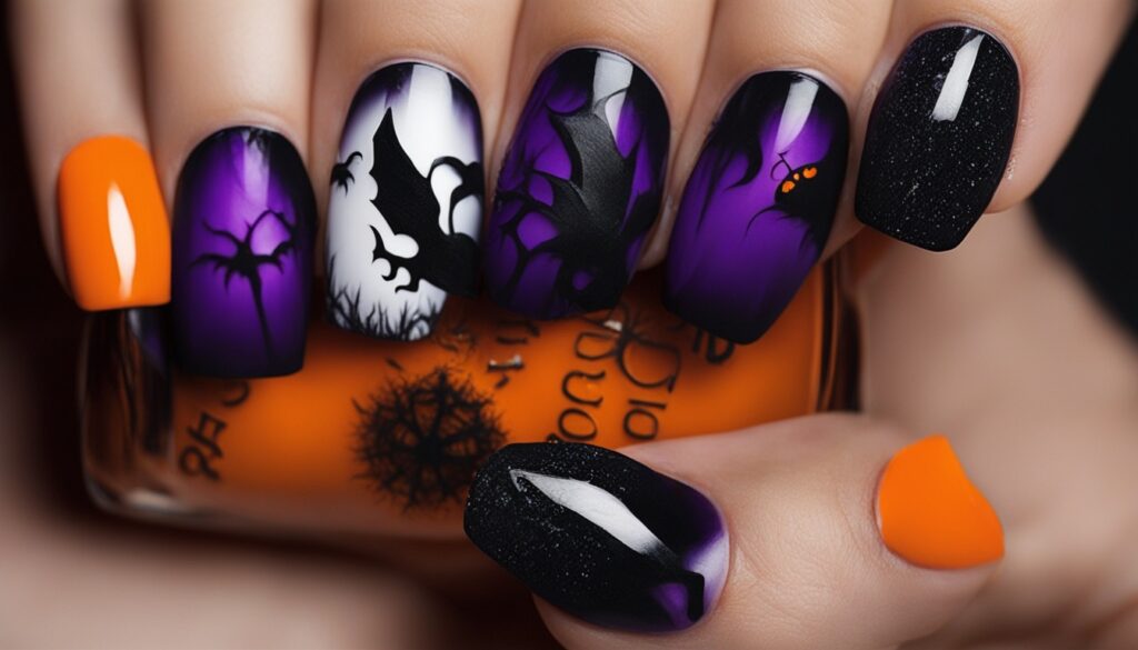 Spooky fall nails featuring Halloween-inspired designs