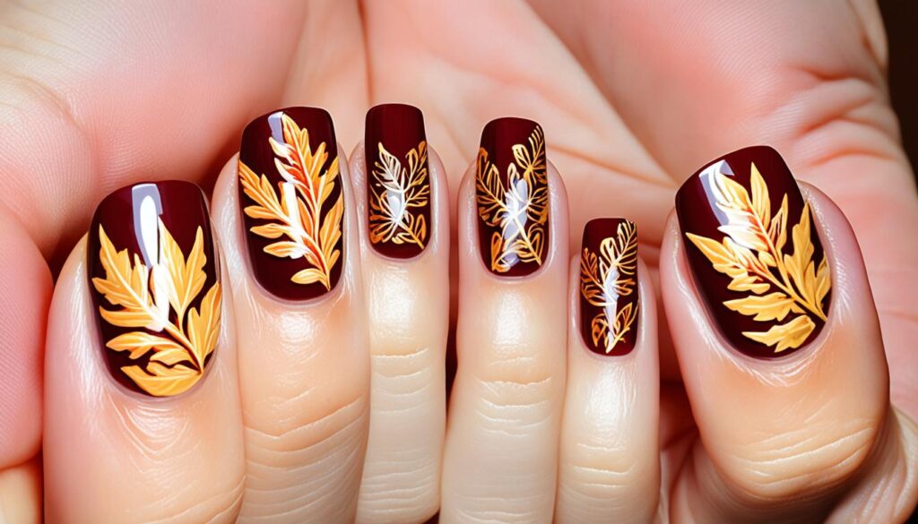 autumn leaves on nails