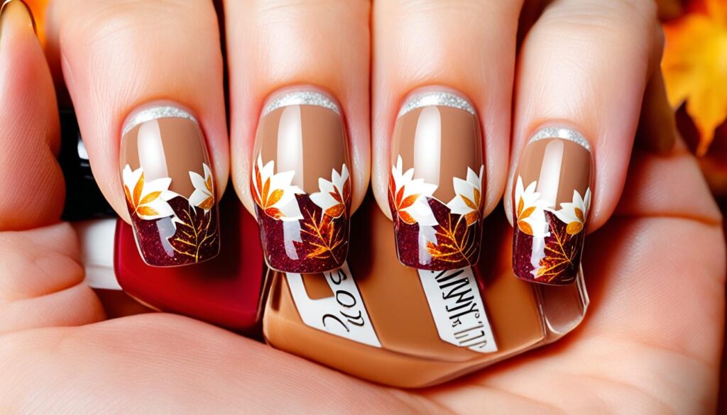 creative nail design featuring fall-inspired French manicure